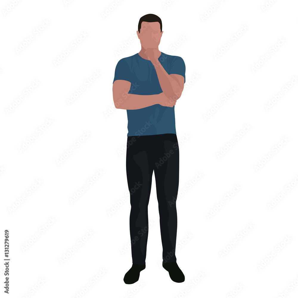 Man in shirt standing and thinking, abstract vector illustration