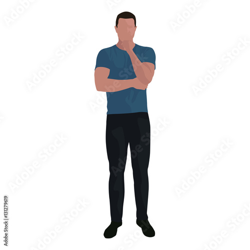 Man in shirt standing and thinking, abstract vector illustration