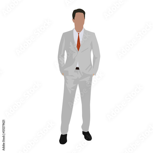 Man in white suit standing with hands in pockets, isolated vecto