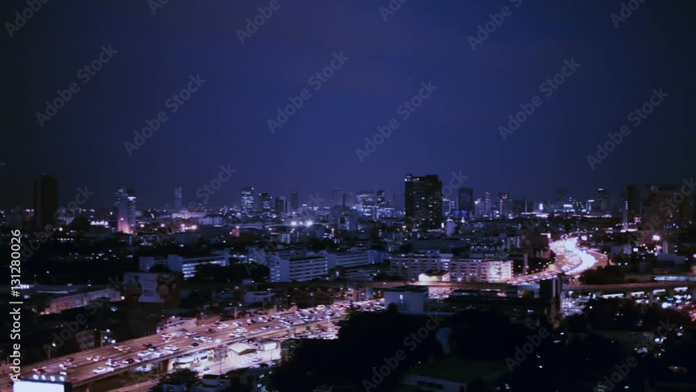 View of Business Building Bangkok city area traffic location at night life, high angle shot in HD, Din Daeng District BANGKOK, Thailand View of Business Building Bangkok city area traffic location at night life, high angle shot in HD, Din Daeng District BANGKOK, Thailand