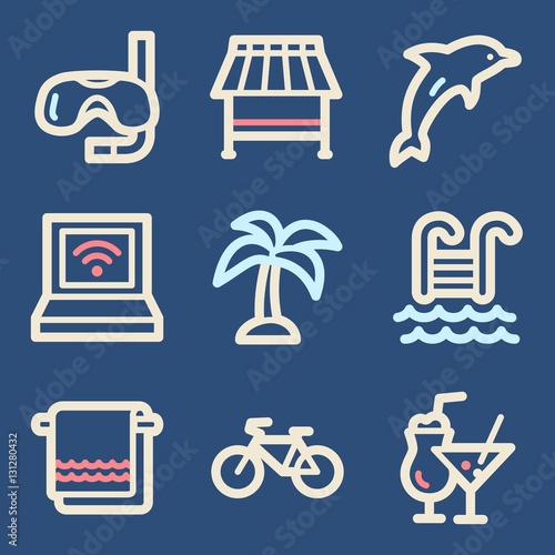 Vacation and transport vector mobile icons, tour infographics sy