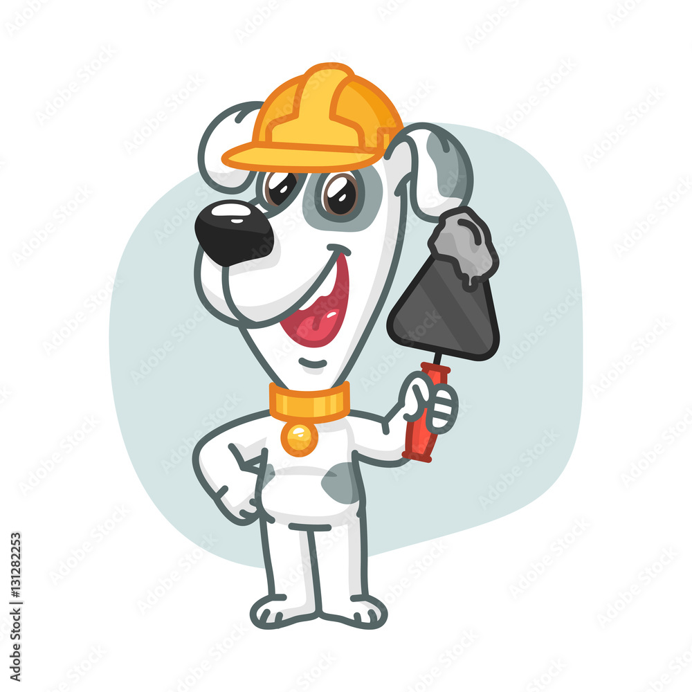 Dog Builder Holding Trowel with Cement