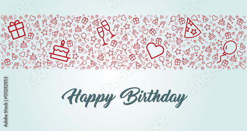 elegante und moderne Karte zum Geburtstag mit Happy Birthday und Icons
