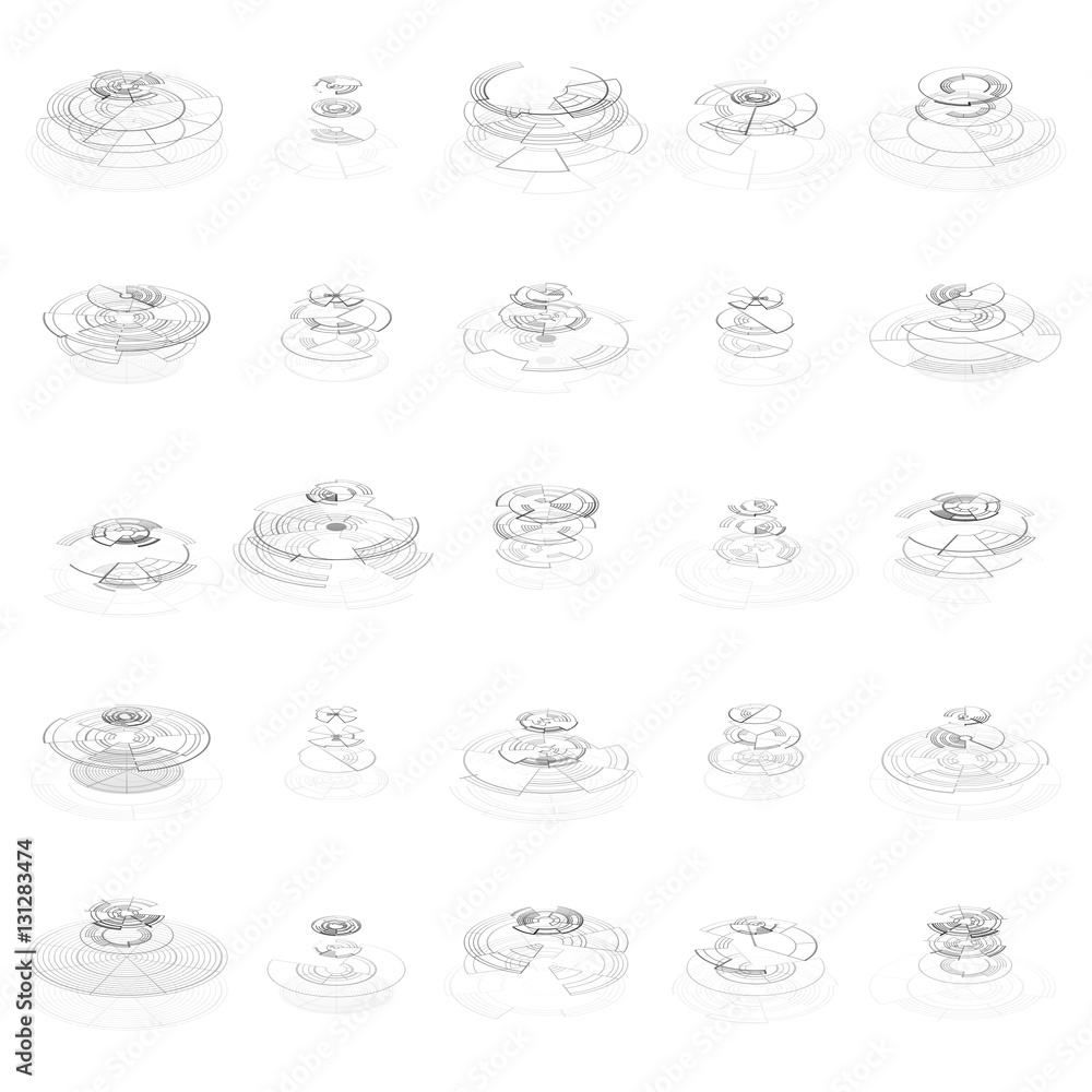 Set of abstract hud elements isolated on white background. High tech, virtual graphic touch element. UI infographic web symbols. Science and technology concept. Futuristic vector. Set of abstract hud elements isolated on white background. High tech, virtual graphic touch element. UI infographic web symbols. Science and technology concept. Futuristic vector.