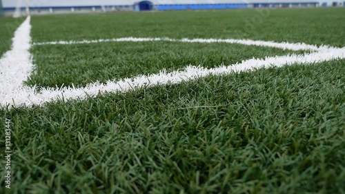 football Soccer field corner with green artificial grass sport