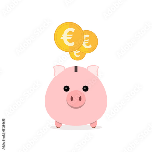 Piggy bank with coins. Vector illustration.