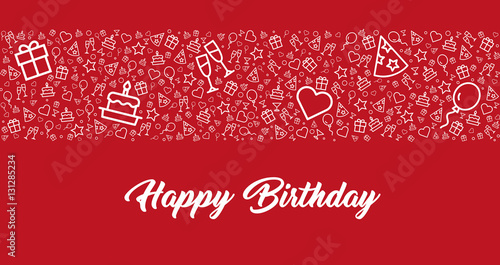 elegante rote Glückwunschkarte zum Geburtstag im Querformat mit Icons