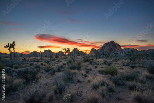 Colorful sunset at Hidden Valley in Joshua Tree National Park