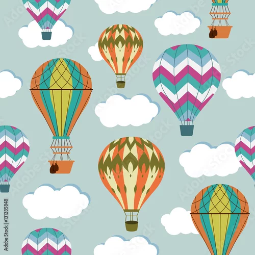 Tapety Vintage balony wzór. Retro gorącym powietrzem kreskówka sterowiec tło