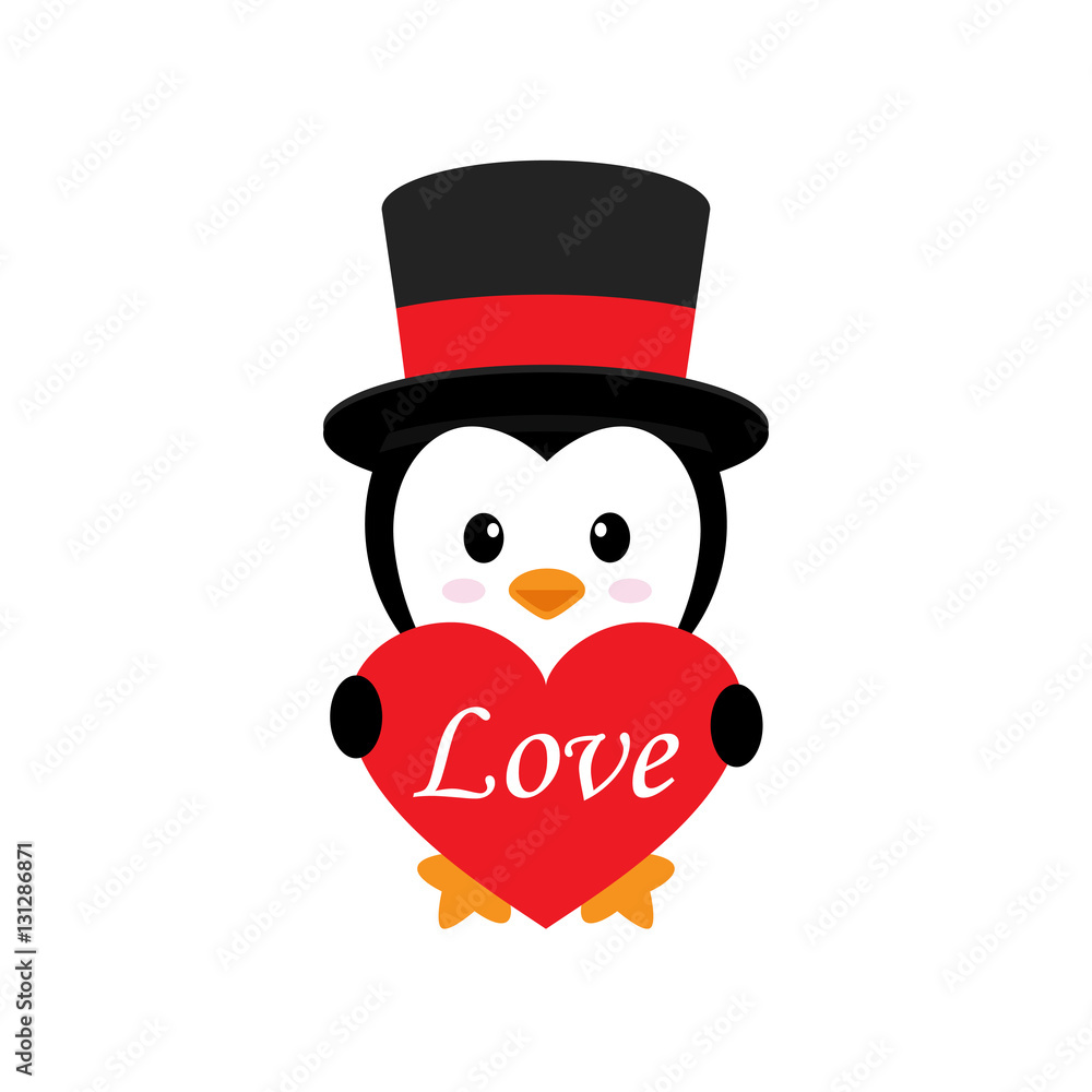 cute penguin with heart and text cute penguin with heart and text