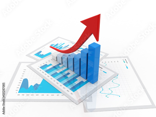 3d business graph and documents