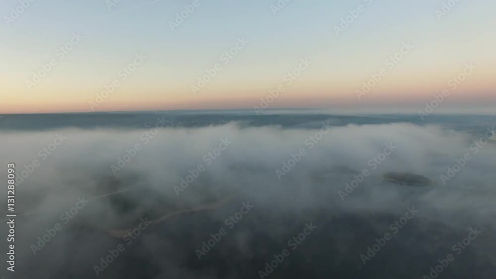 Heavy fog over river. Flying over fog.Aerial shots. Heavy fog over river. Flying over fog.Aerial shots.