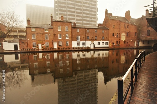 Fototapeta Birmingham canalside in autumn fog