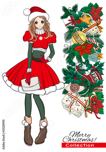 Christmas, x-mas, winter, happiness concept - kawaii cartoon doo