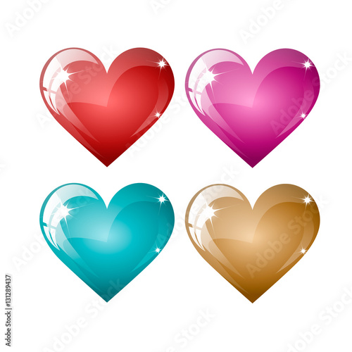 Set of colored hearts on a white background