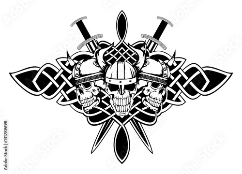 skulls in helmets and Celtic patterns
