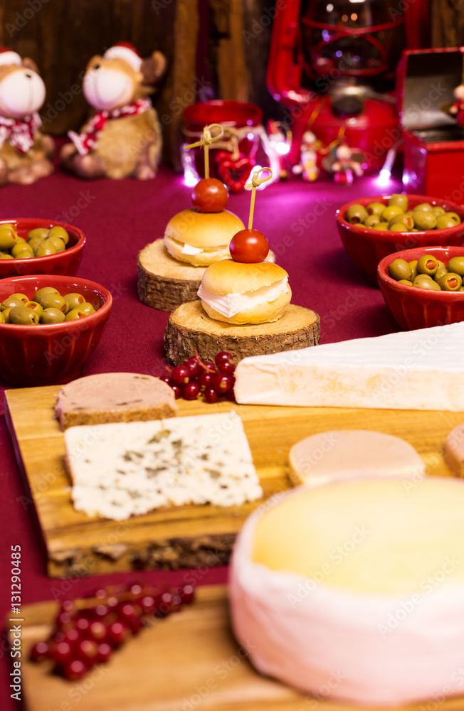 Cheese and Appetizers at the Christmas Table