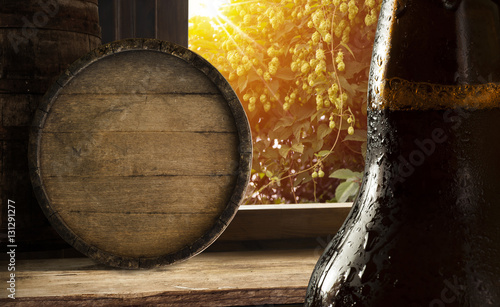 glass beer on wood background with copyspace