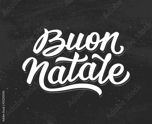Merry Christmas hand lettering text in italian on chalkboard background. Vector vintage greeting card for Xmas