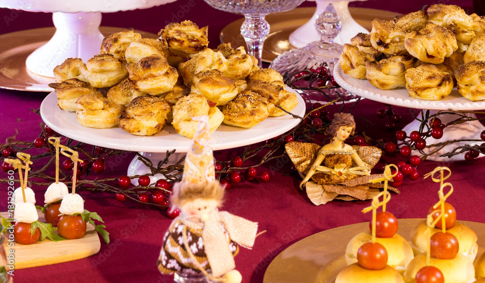Mini Meat Pies and Appetizers at the Christmas Table