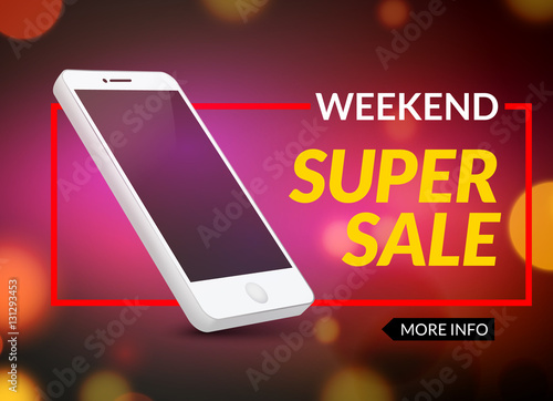 Super sale phone banner. Mobile clearance sale discount poster. Smartphone sale. Marketing special offer promotion