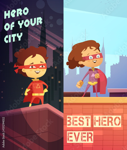 Vertical Banners With Kids In Superhero Costumes