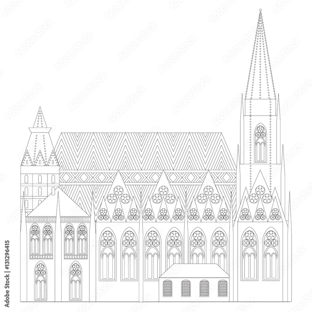 Fototapeta premium Austrian City sights in Vienna. Austria Landmark Travel And Journey Architecture Elements Stephansdom, outline