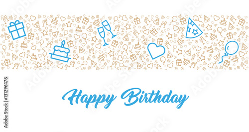 Karte zum Geburtstag mit eleganten Icons und Happy birthday