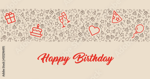 elegante und schöne Geburtstags Grußkarte mit Icons und Happy birthday