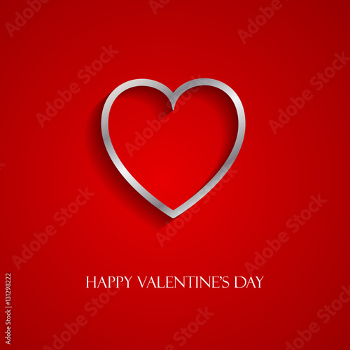Happy Valentine Day greeting card with silver heart, vector illustration of loving heart