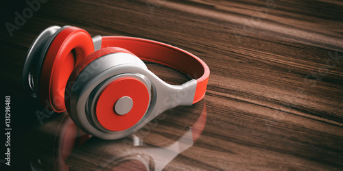 Fototapeta Naklejka Na Ścianę i Meble -  Pair of red wireless headphones. 3d illustration