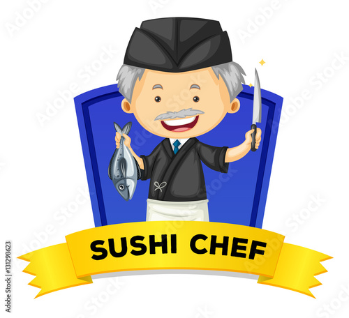 Occupation wordcard with sushi chef
