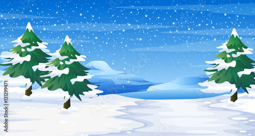 Scene with snow on ground and trees