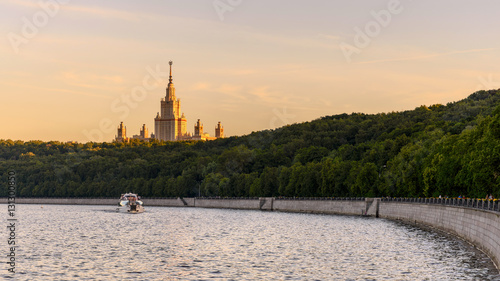 The embankment of the Moscow river with views of the University. Moscow. Russia.