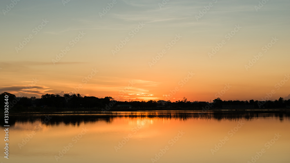 sunset on the lake landscape