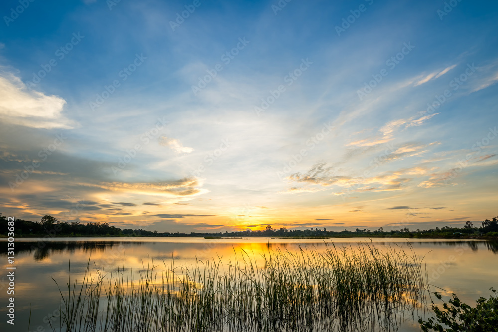 sunset on the lake landscape