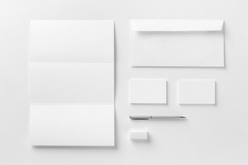 Corporate stationery set mockup. Blank white textured brand ID