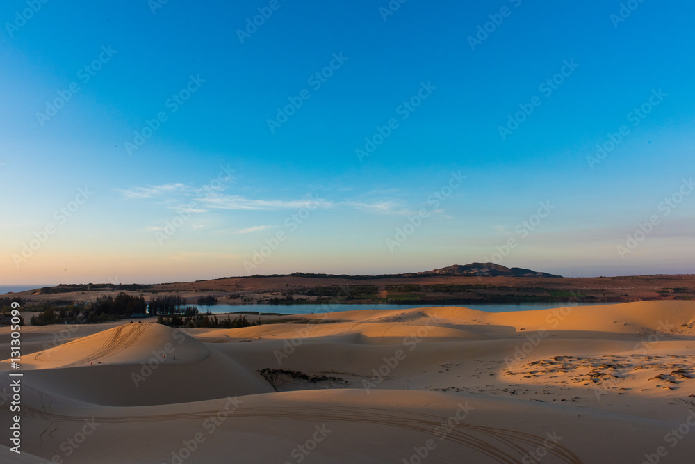 Sunrise at the white sand dunes in Mui Ne, Vietnam