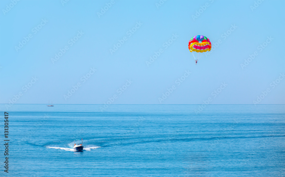 Parasailing in a blue sky, Alanya Turkey Parasailing in a blue sky, Alanya Turkey