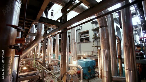 Atomic power station. Panorama of the machine room of a nuclear power plant. HD