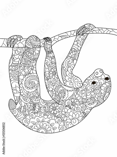Sloth on a branch Coloring book vector for adults