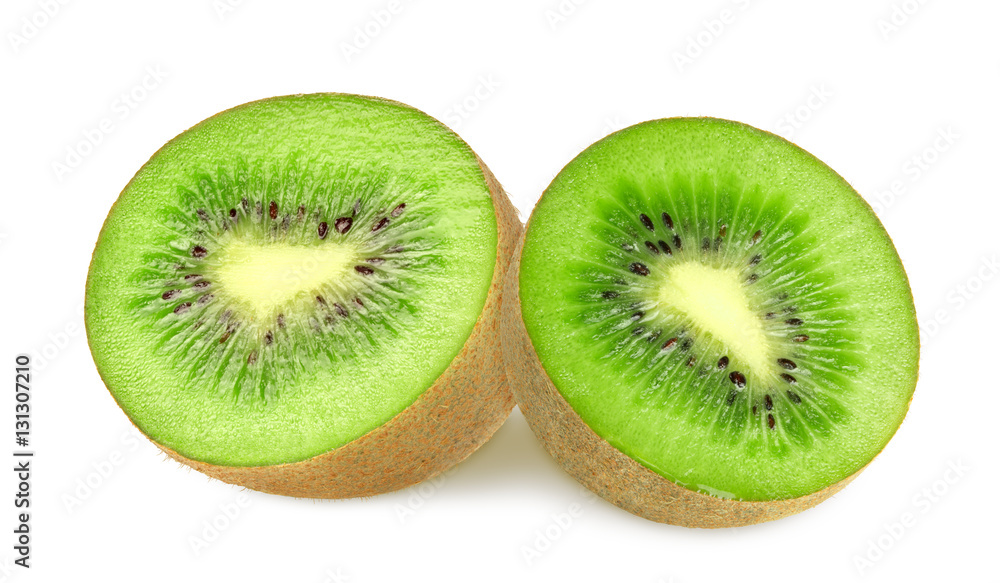 Isolated kiwi. Two half of kiwi isolated on white, clipping path Isolated kiwi. Two half of kiwi isolated on white, clipping path