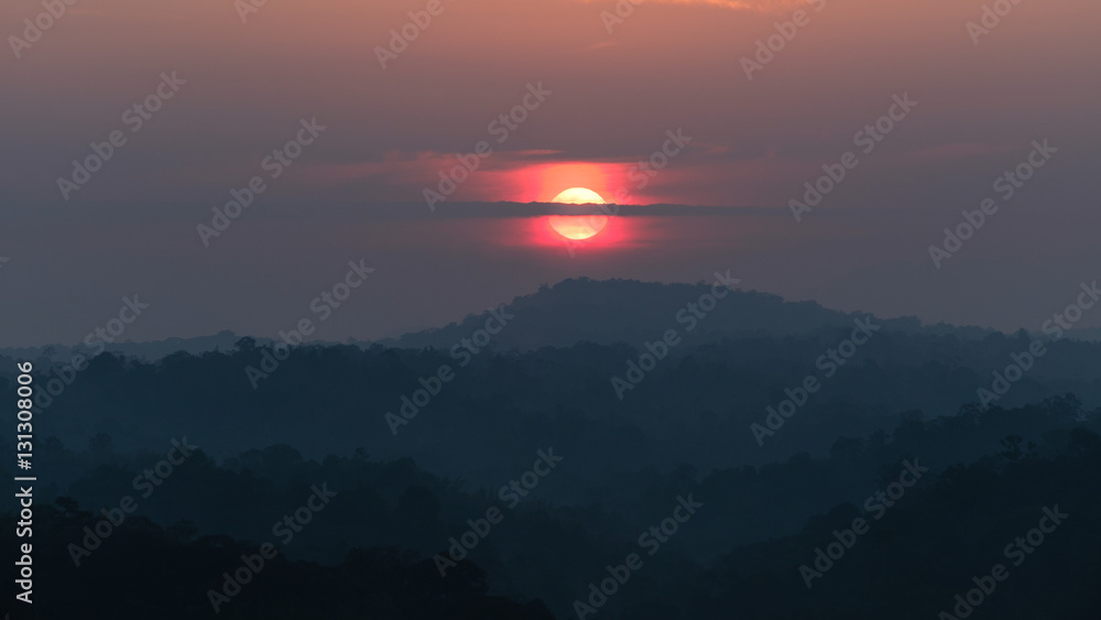 Sunrise over mountain in panorama View