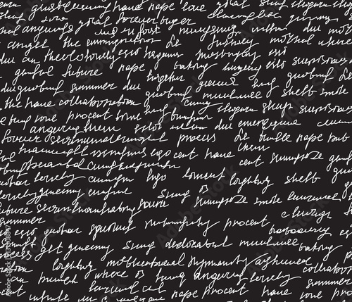 Beautiful abstract decorative vector seamless pattern with handwritten text, words and letters, "chalk on grey board" effect. Calligraphy endless texture