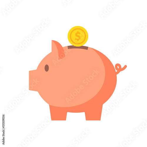 Piggy bank with coin vector illustration in flat style