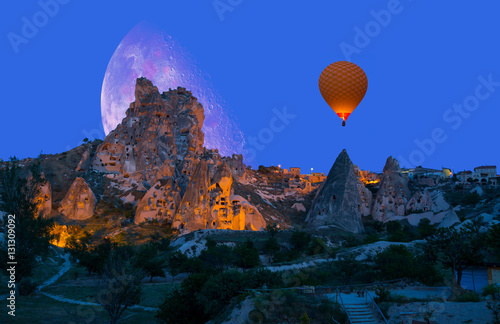 Full moon rising above , Cappadocia "Elements of this image furnished by NASA"