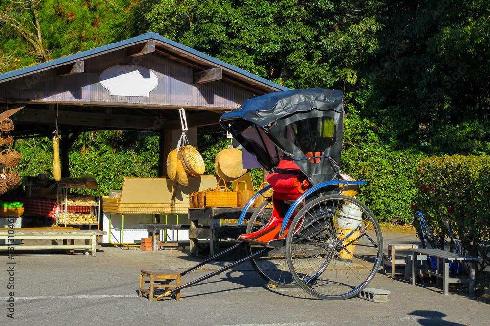 Japanese traditional rickshaw Taking tourists for sightseeing at
