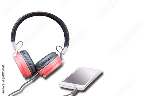 Headphones and mobile phone isolated on white background with clipping path.