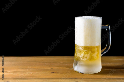 glass beer on a wooden