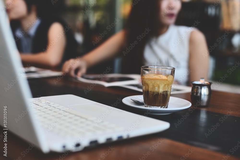 Asian beautiful woman working with Laptop in coffee shop cafe